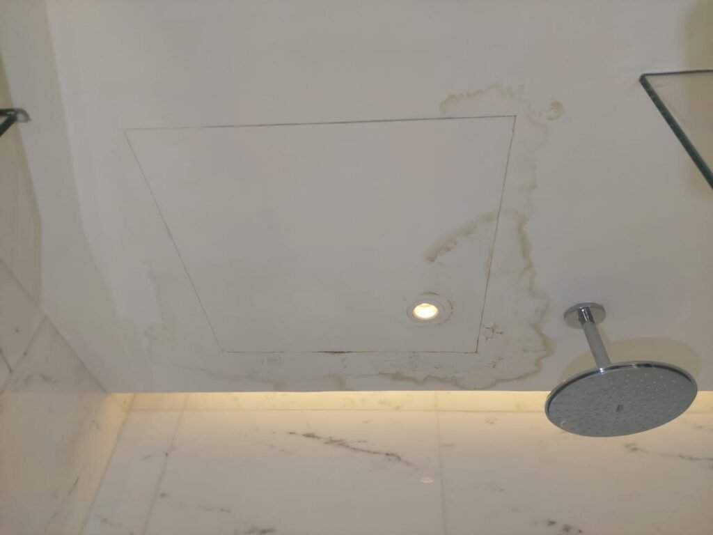 mold on bathroom ceiling due to leak