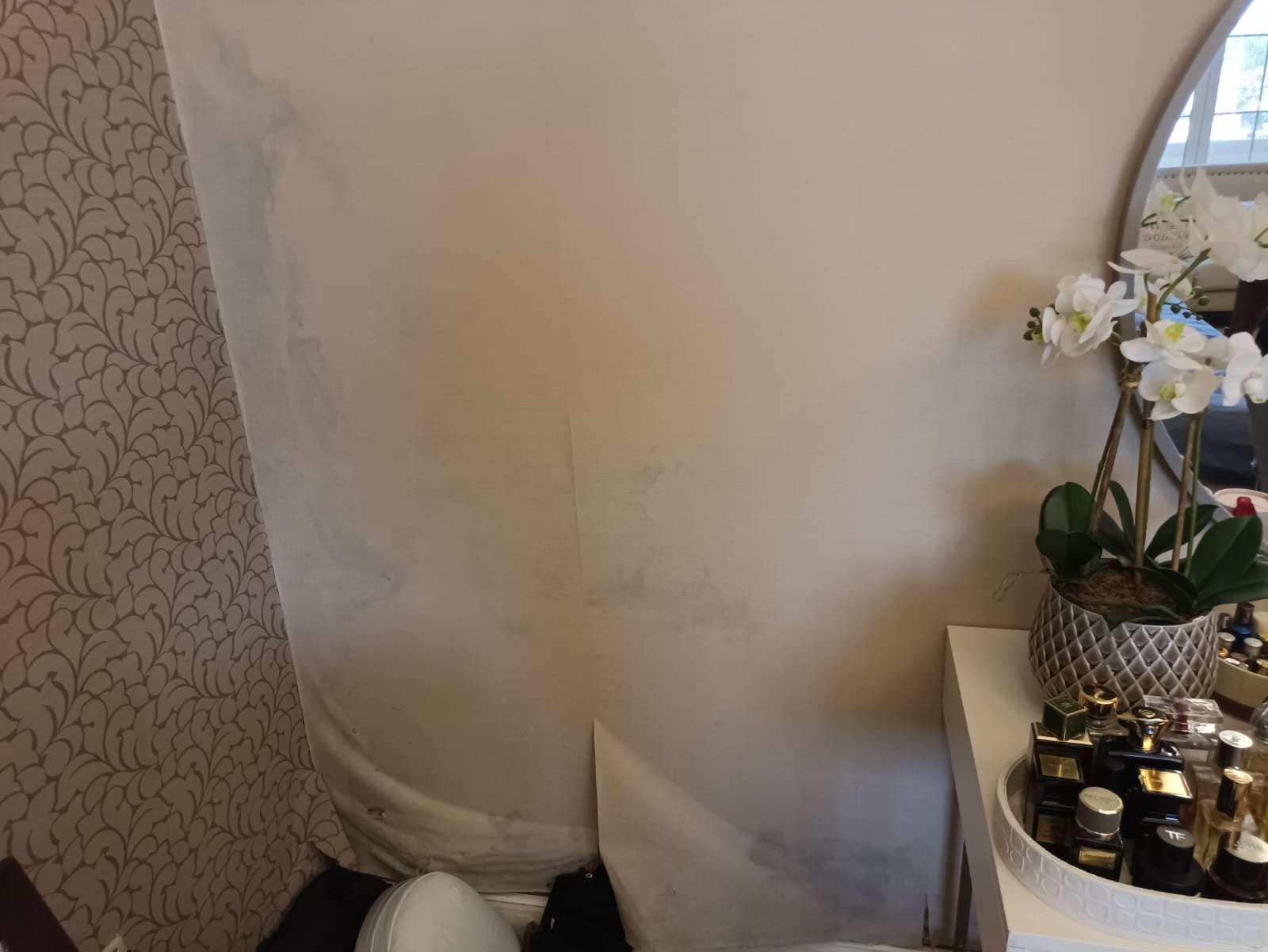 mold under wallpaper on wall
